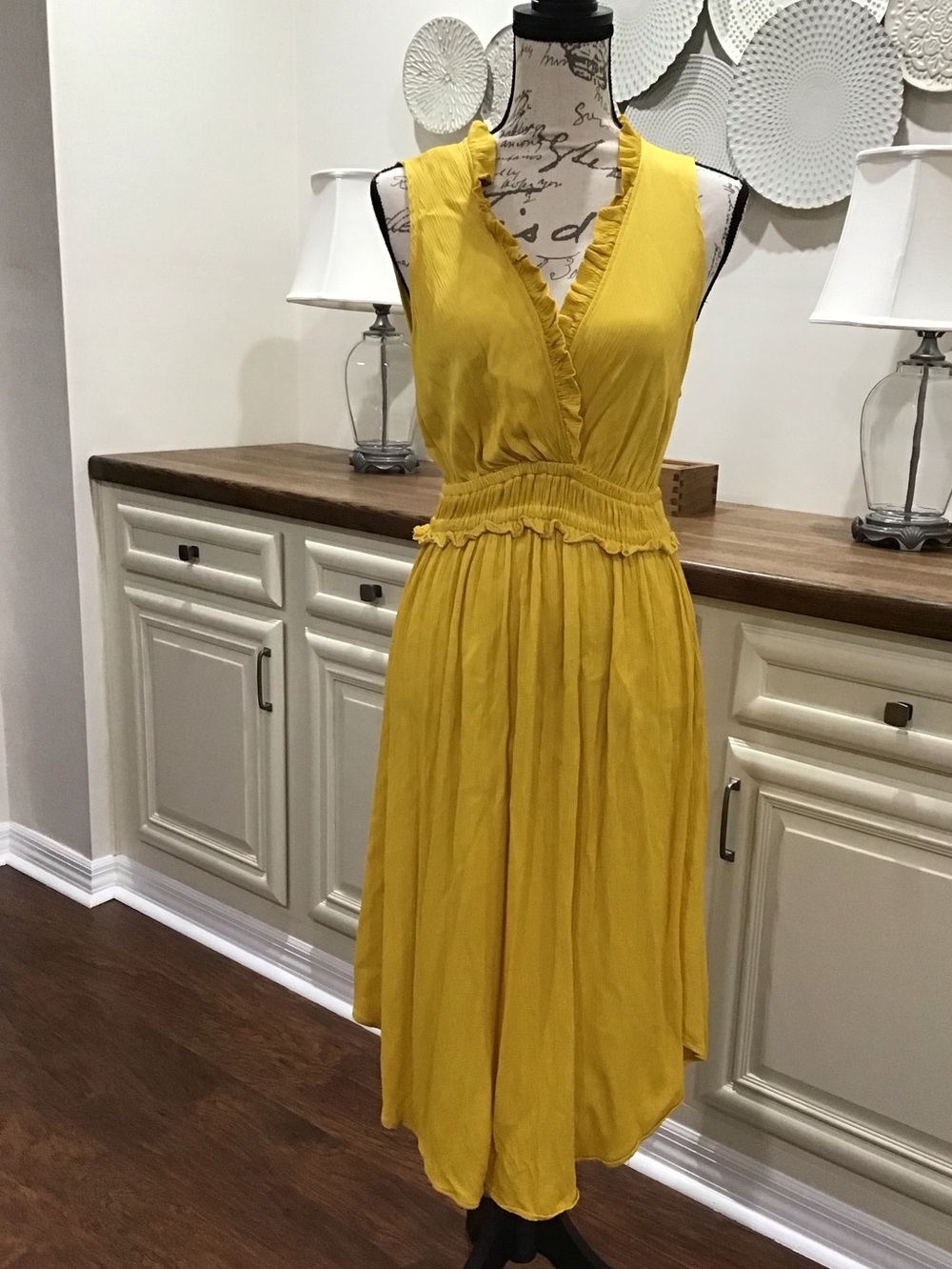 Anthropologie Maeve Mustard Yellow Midi Dress